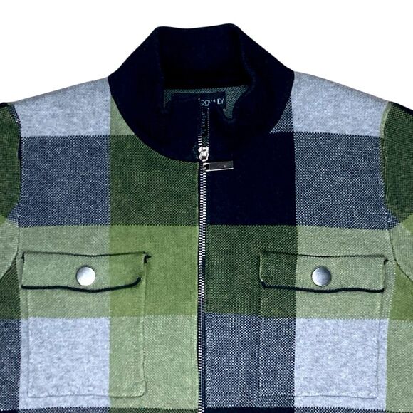 Cynthia Rowley Bomber Jacket Womens M Black Green Plaid Full Zip Comfort Classic - Picture 2 of 13